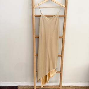 Vintage Positive Attitude Petite Gold Metallic Slip Dress 10 Asymmetrical Y2K